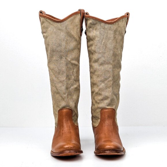 Frye Women Melissa Button Canvas Leather Brown Riding Equestrian Knee Boots sz 6 - Picture 2 of 7